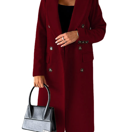 Red coat worn by a person on a white background
