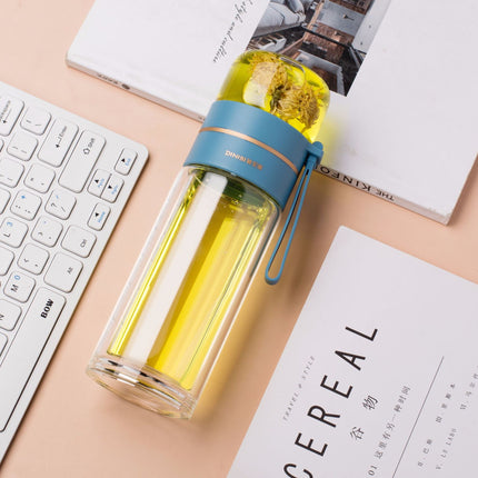 Glass Water Bottle with Tea Infuser – Double Wall Leakproof Bottle with Tea Separator