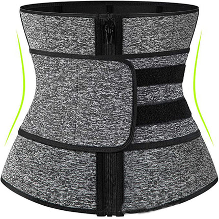 Gray waist trainer with black zipper on a white background