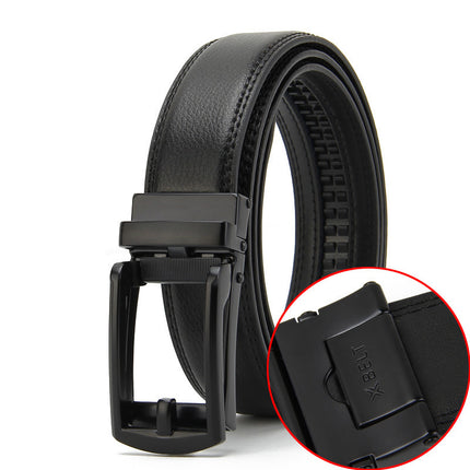Black leather belt with a buckle on a white background