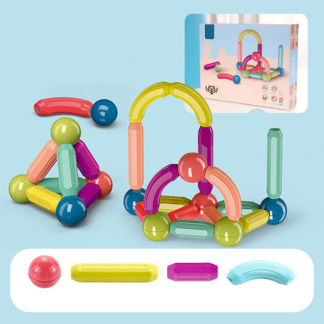 Colorful magnetic building toy set with packaging