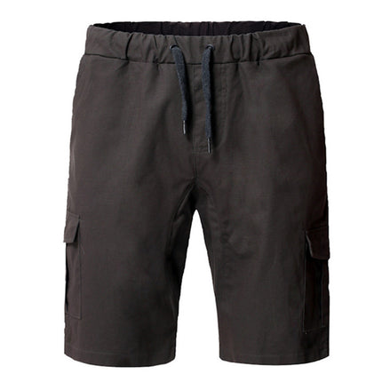 Black cargo shorts with drawstring on a white background
