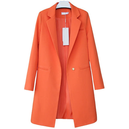 Orange coat with a tag on a white background