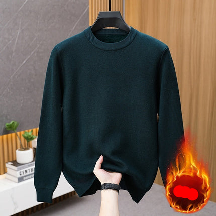 Dark green sweater on a hanger with flame graphic and text 'Flame Thickening' in a room setting.