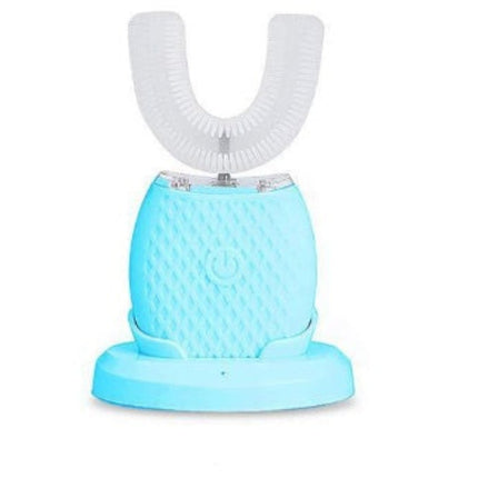 Blue dental device with white U-shaped