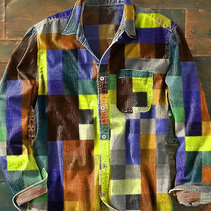 Colorful plaid shirt on a wooden surface