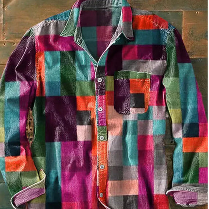 Colorful plaid shirt on a textured wooden background