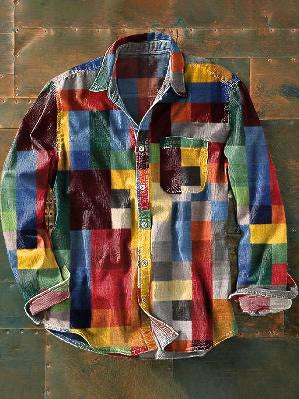 Colorful checkered shirt on a textured brown background