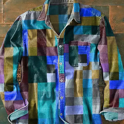 Colorful plaid shirt on a wooden surface
