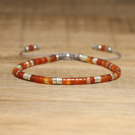 Women's Natural Stone Adjustable Beaded Bracelet – Handwoven Crystal Anklet & Spacer Beads