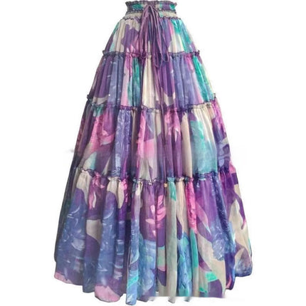 Multicolored tiered skirt on a white background
