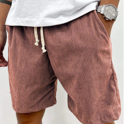Men’s Corduroy Shorts with Drawstring – Casual Summer Pockets Pants