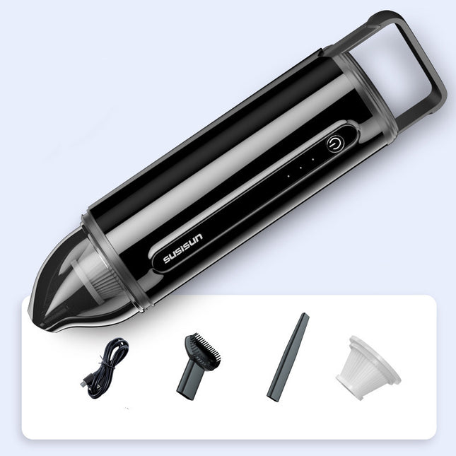 Black and silver hair trimmer with accessories on a light gray background