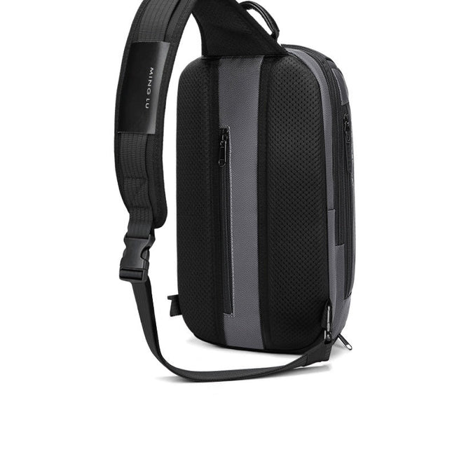 Black backpack with visible brand logo on a white background