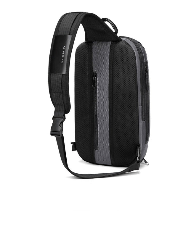 Black backpack with visible brand logo on a white background