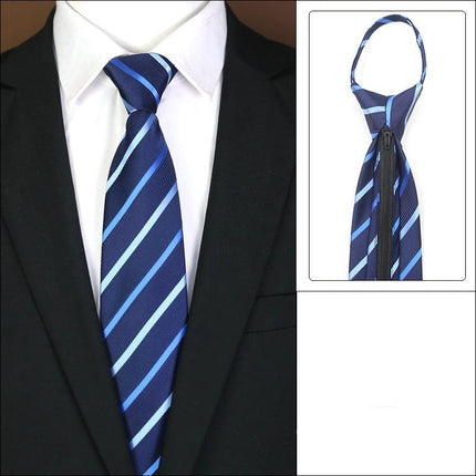 Blue striped tie with a zipper on a suit, labeled ZL-1033.