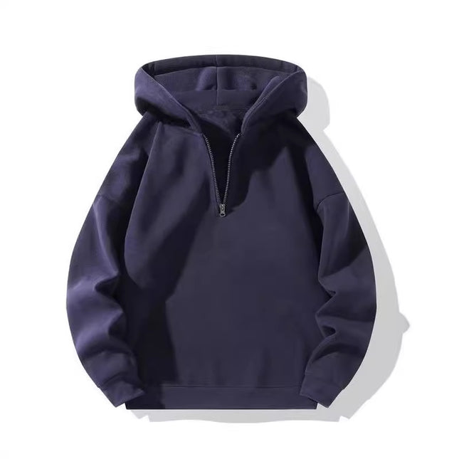 Navy blue hoodie with a zipper