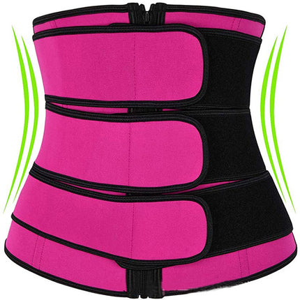 Pink waist trainer with black straps on a white background