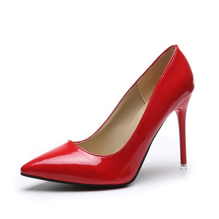 Red high-heeled shoe on a white background
