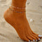 Gold geometric double-circle anklet with colorful beads, designed for women. Ideal all-match accessory for summer.