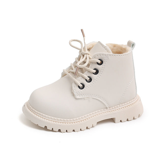 White leather boot with cream laces on a white background
