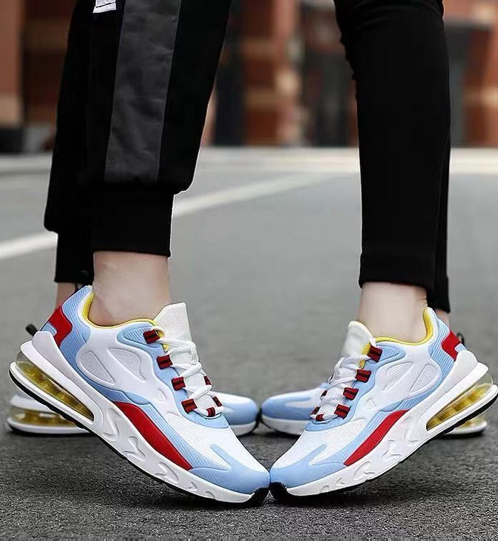 Colorful sneakers worn on a street