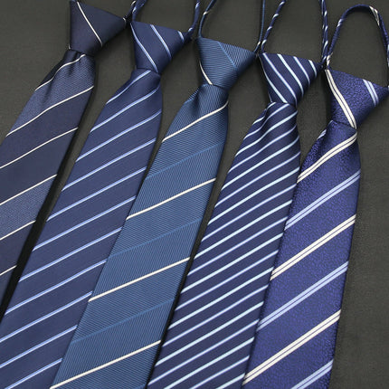 Set of blue striped ties on a dark background