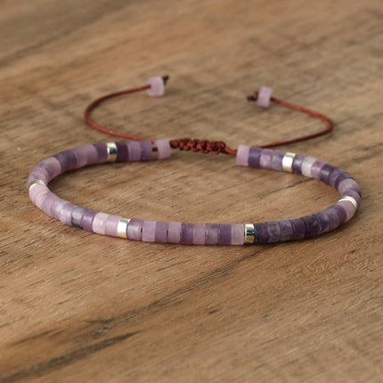 Women's Natural Stone Adjustable Beaded Bracelet – Handwoven Crystal Anklet & Spacer Beads