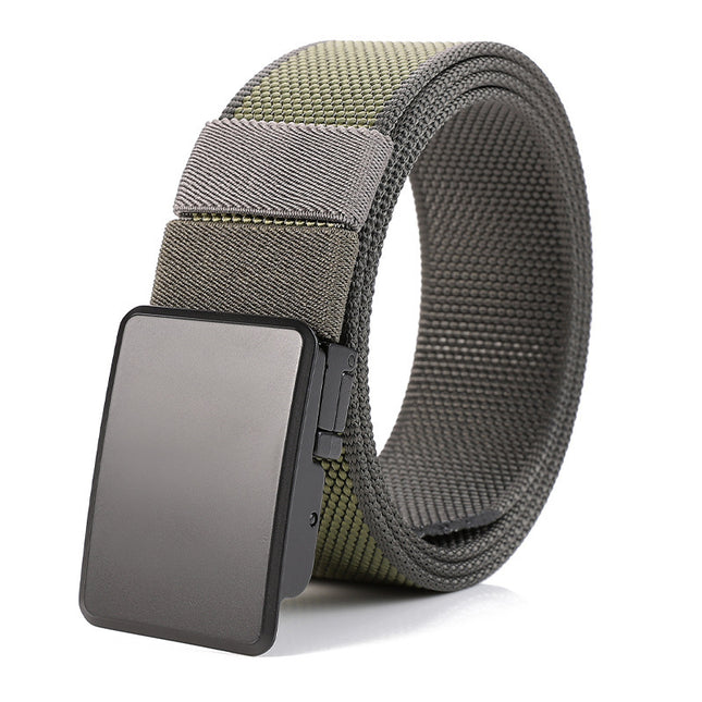 Gray belt with a black buckle on a white background