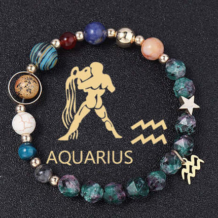Bracelet with Aquarius symbol and zodiac sign on a black background