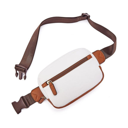White waist bag with brown accents on a white background