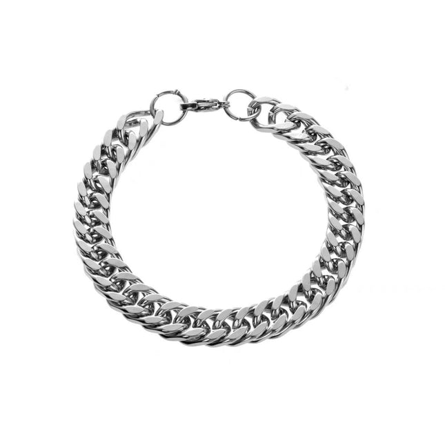 Silver chain bracelet on a white background