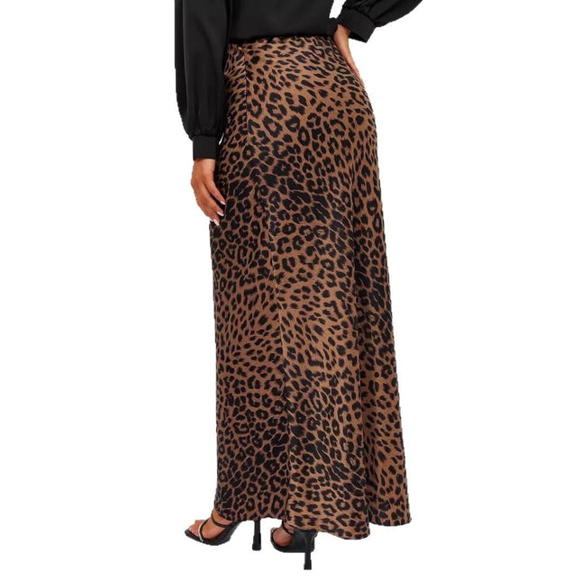 Leopard print skirt worn by a person on a white background